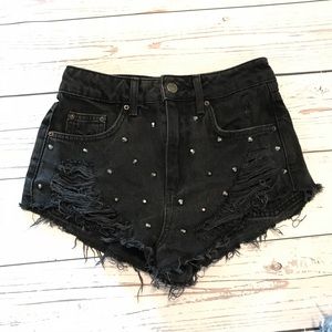 Topshop Studded Moto Mom Denim Shorts
